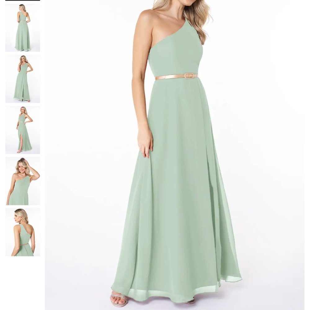 AZAZIE LANAEA A-Line One Shoulder Chiffon Floor-Length Dress Agave NWT
